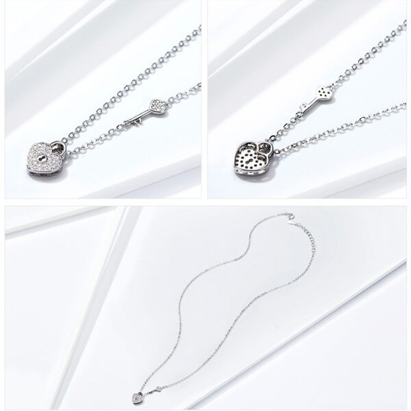 Heart Lock Necklace Women's Fashion White Gold Plated - Image 3