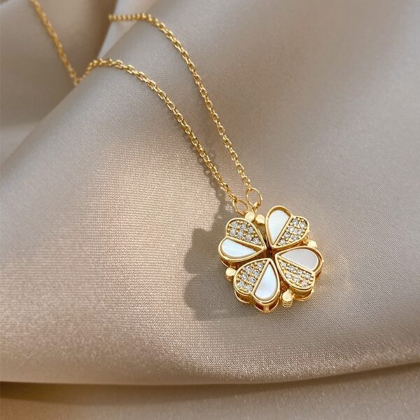 Luxury Four Leaf Clover Pendant Necklace Stainless Steel Crystal Heart Jewelry For Women Gift - Image 6