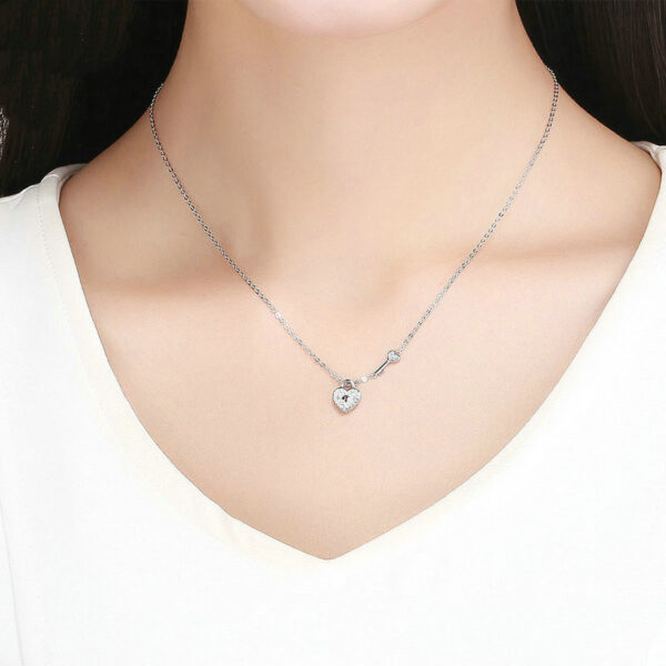 Heart Lock Necklace Women's Fashion White Gold Plated