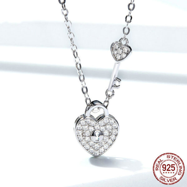 Heart Lock Necklace Women's Fashion White Gold Plated - Image 5