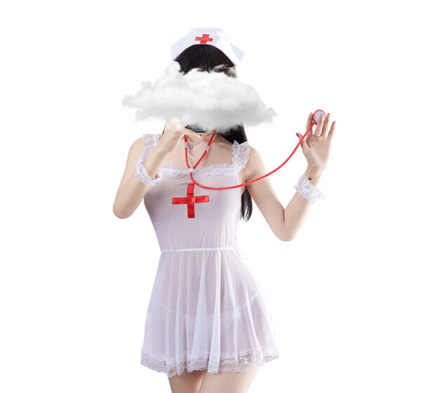 Erotic Lingerie Nurse Uniform Transparent Mesh Nightdress - Image 5